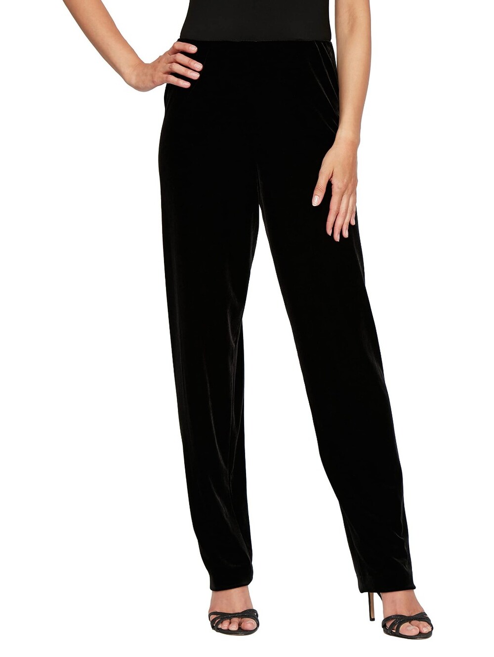 Alex Evenings Women's Full Length Slim Leg Dress Pant Black Velvet, XL Petite